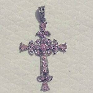 Pink quartz and silver CROSS charm